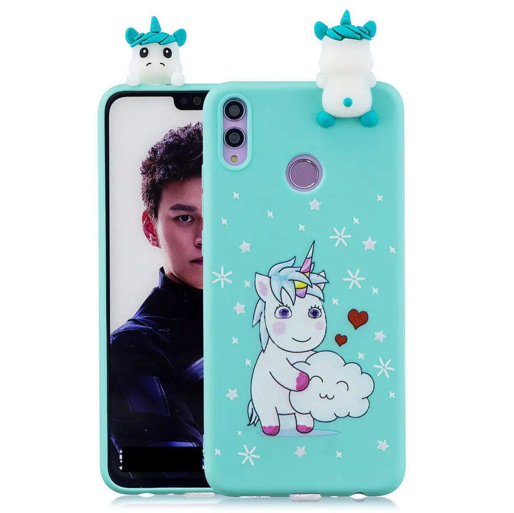 3D Силиконовый мягкий чехол для телефона Huawei P Smart 2019 милые чехлы с единорогом