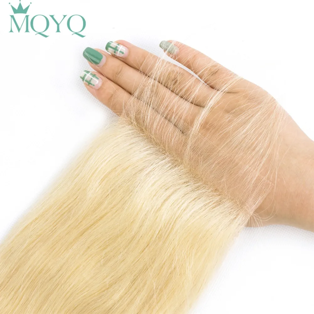 MQYQ прямые волосы славянского происхождения 3 пучка с закрытием 613 блонд - Фото №1
