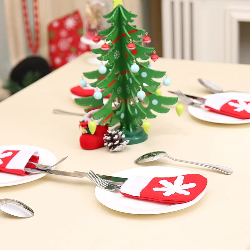 4pcs Mini Noel Snowflake Socks Storage Tool Knife Fork Tableware Bags Christmas Tree Decorations for Home Natal New Year Gifts | Дом и сад