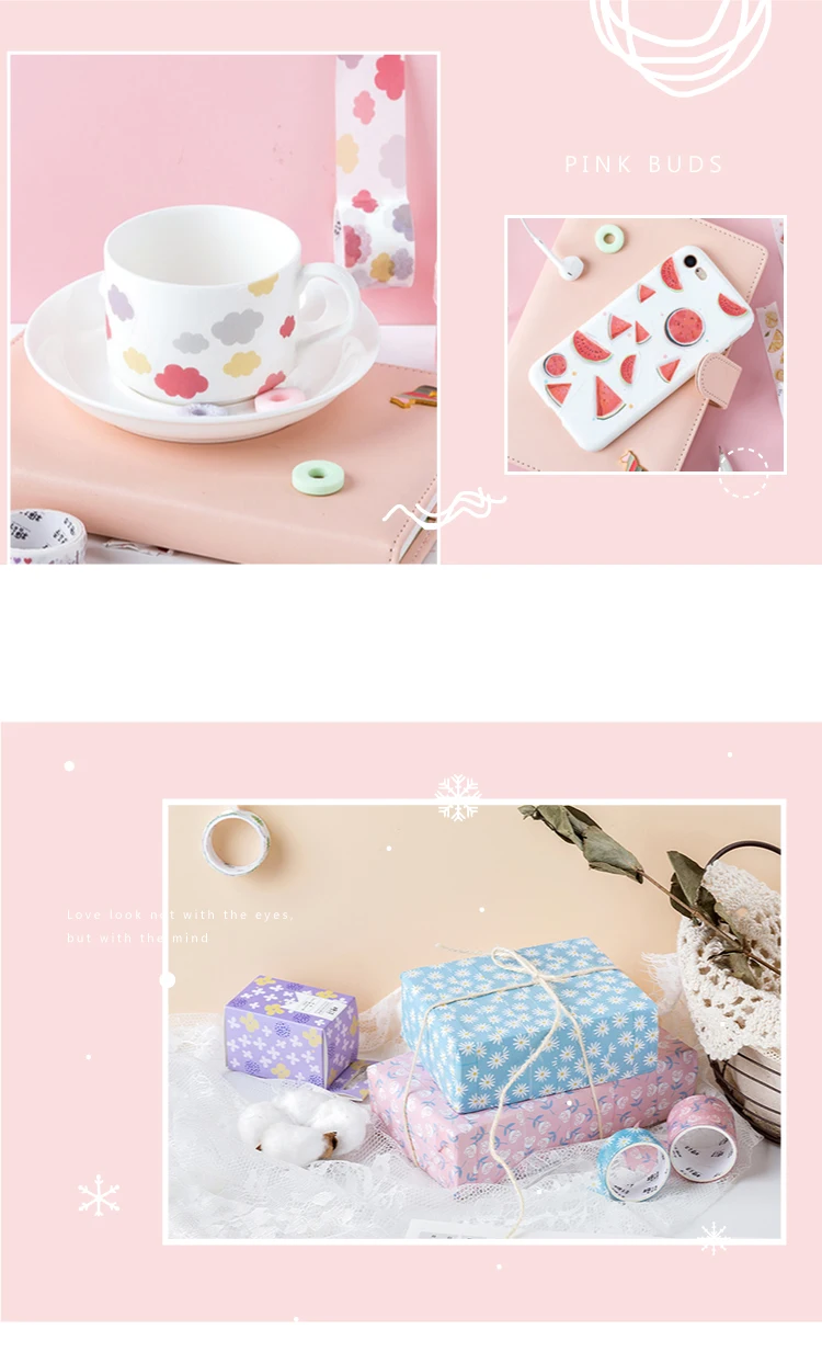 3 pcs/pack Plant Animal Food Seven Points Girl Heart Washi Tape Set Adhesive Tape DIY Scrapbooking Sticker Label Masking Tape