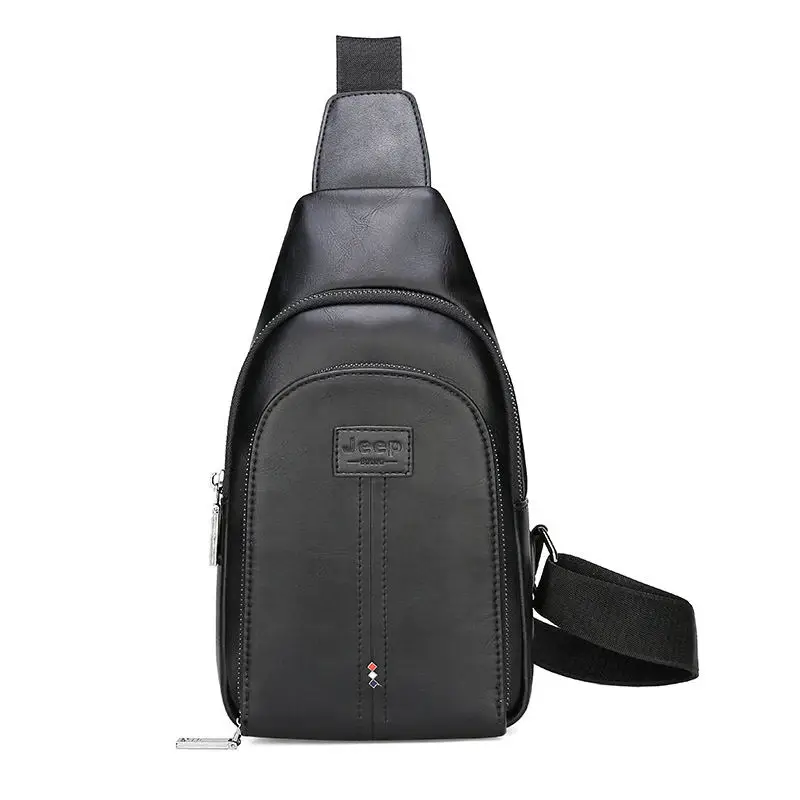 JEEP BULUO Brand Men Vintage Split Leather Satchel Man's Sling Bags High Quality Shoulder Chest Pack Bag For Young People Fangle - Цвет: 516-Black