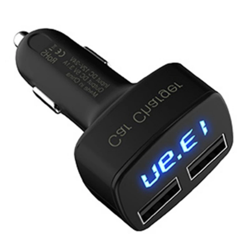 Автомобильное зарядное устройство 4 в 1 со светодиодным дисплеем и двумя USB