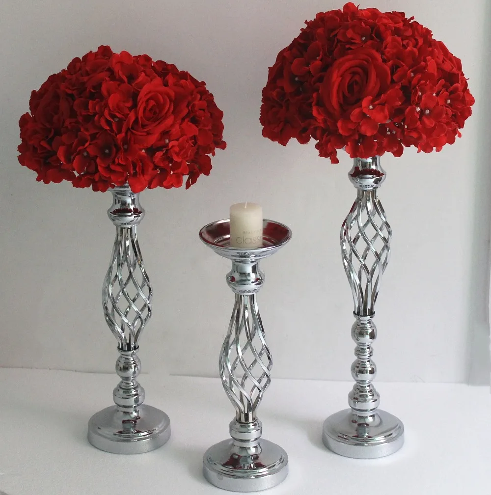 

IMUWEN Gold/ Silver Flowers Vases Candle Holders Road Lead Table Centerpiece Metal Stand Candlestick For Wedding Party Decor