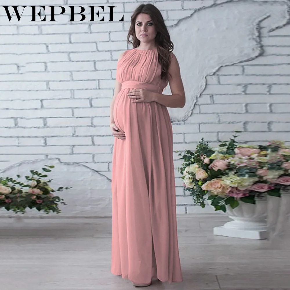 WEPBEL Элегантное Длинное Платье для беременных женщин однотонный для беременных шифоновое платье без рукавов Макси платье
