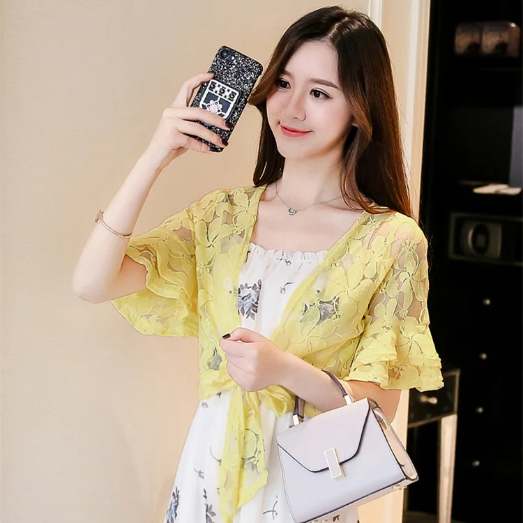 

Summer Women Elegant Thin Cardigan Crochet Sun Protection Clothing Tops Shirt Women Chemise Pour Femme Blouse Blusa Feminina