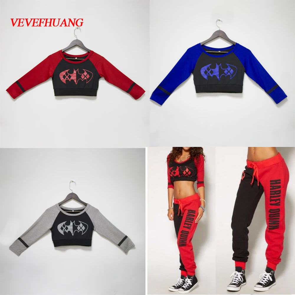 VEVEFHUANG отряд самоубийц Харли Квинн женские костюмы для косплея, толстовки, футболки, топы, бегуны, брюки, спортивные штаны, спортивный костюм