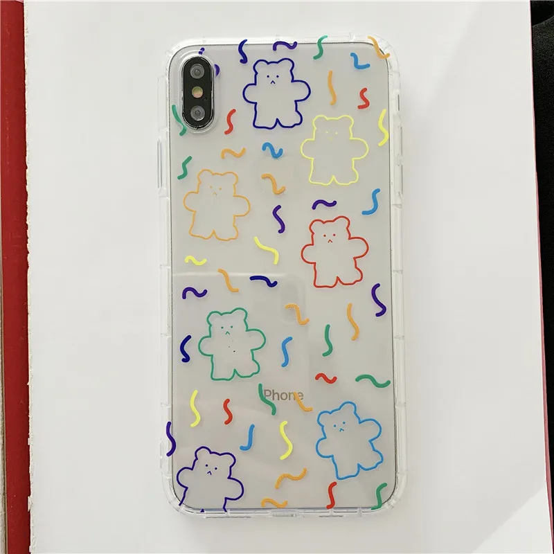 2 INS Корея супер огонь карамельный цвет медведь чехол для телефона iphone Xs MAX XR X 6 6s 7 8 plus милый волновой точка прозрачный мягкий ТПУ задняя крышка - Color: 2