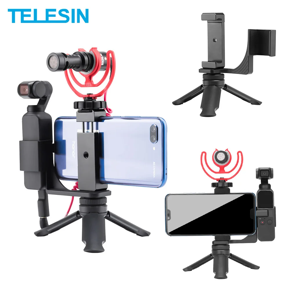 TELESIN складной удлиненный штатив для камеры+ держатель для телефона с зажимом для DJI Osmo Карманный ручной карданный стабилизатор для камеры