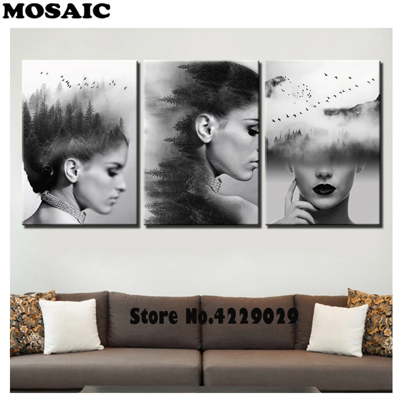 

Набор для алмазной вышивки Стразы «сексуальные женщины», набор из 3 квадратных/круглых страз, 5D, «сделай сам», абстрактное искусство, черный ...