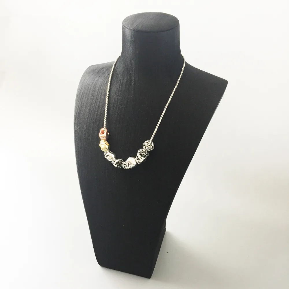 Серебряный черный циркониевый череп бусины несколько крошечных бусин Fit браслет