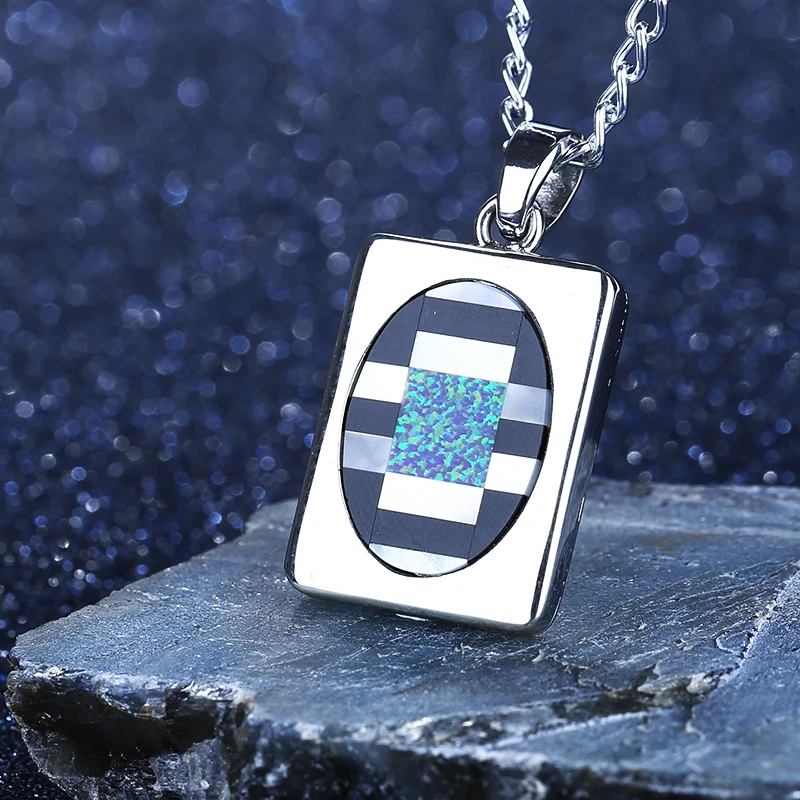 

New Arrival!!!Obsidian,Shell Blue Aquamarine Copper Jewelry Fashion Pendant Necklace 26x20x4mm 15.6g