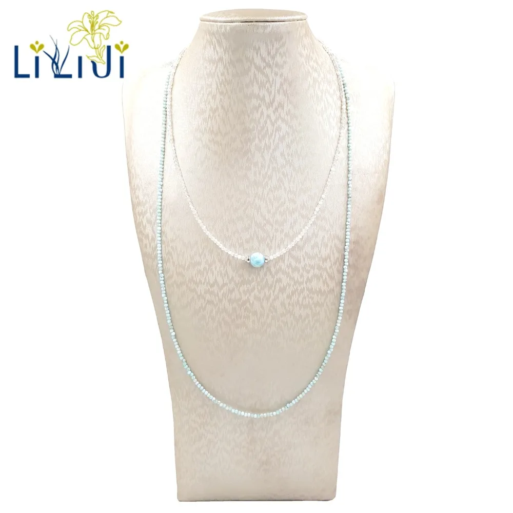 Lii Ji Larimar ожерелье лунный камень натуральный крошечный камень 925 пробы Серебряное сверкающее ожерелье набор нежных ювелирных изделий для женщин