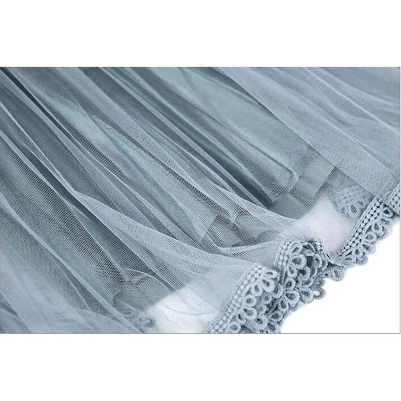 Velvet And Tulle Skirt Women 2018 Autumn Winter Fashion Korean Lace Elegant High Waist Pleated Female Midi Long | Женская одежда