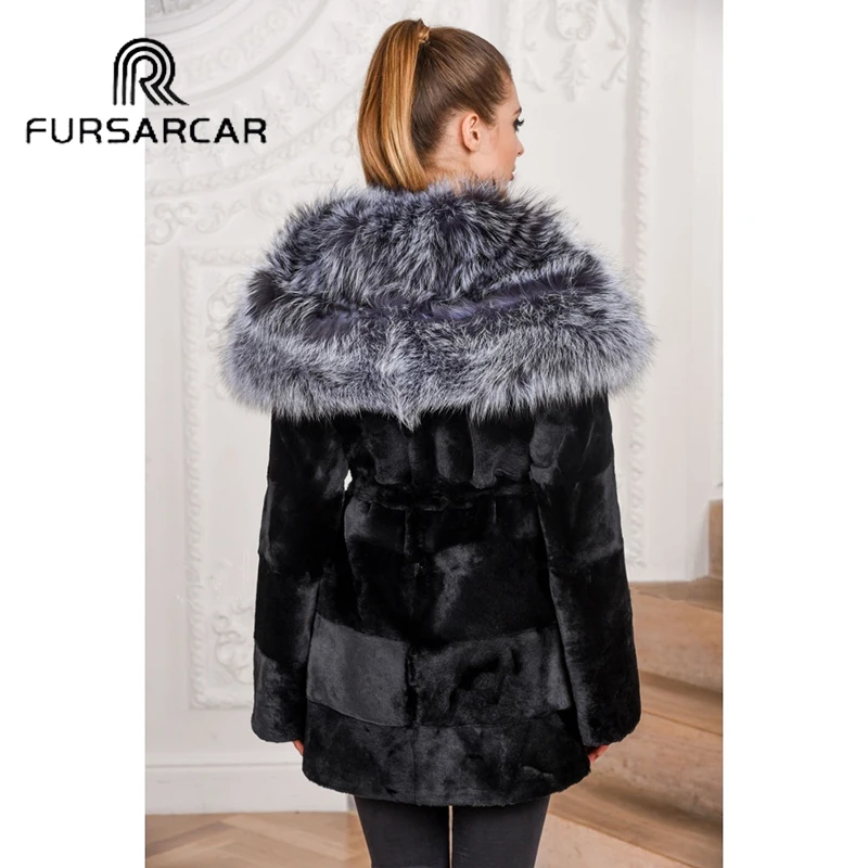 FURSARCAR Зима Новое поступление натуральный мех норковая шуба для женщин из