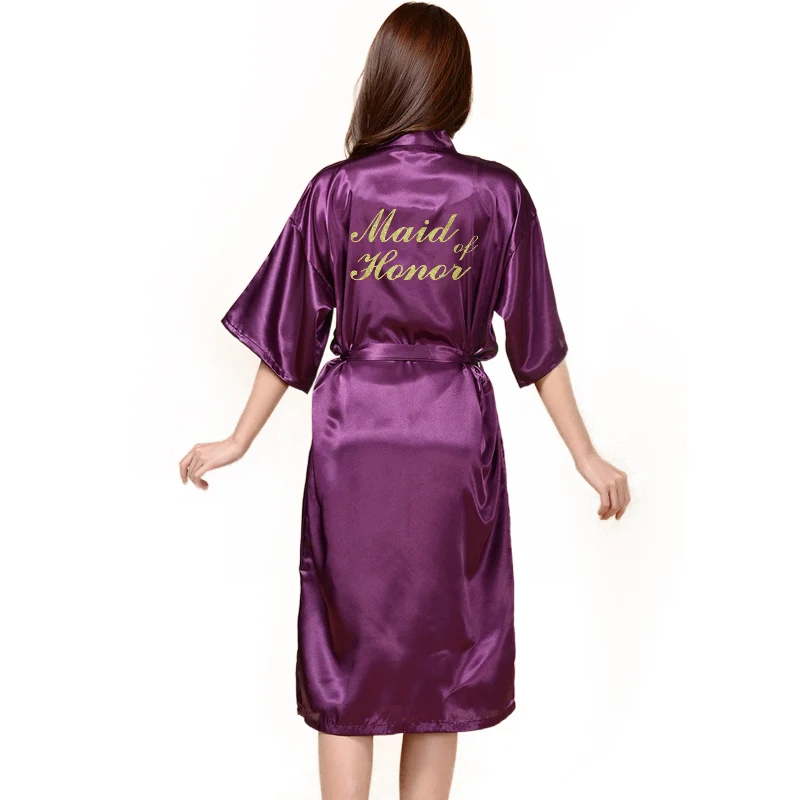 Purple Maid of Honor TJ02 женский халат с буквенным принтом для невесты, подружки невесты, вечерние халаты - Цвет: Purple Maid of Honor