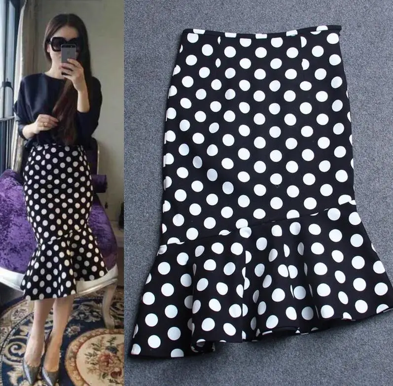 

Womens skirt Summer Polka Dot High Waist Irregular fishtail skirt knee length skirt