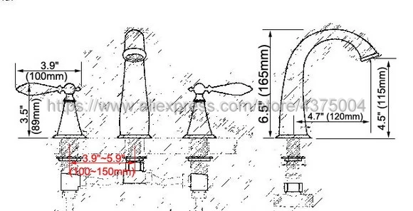 Смесители для умывальника полированная Золотая латунь 3 отверстия кран раковины