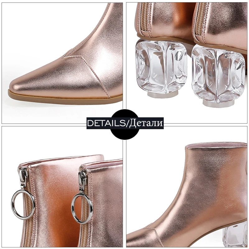 WETKISS Cow Leather Ankle Boots Women Crystal Heels High Booties Pointed Toe Shoes Female Zip Party Shoes Ladies Autumn New