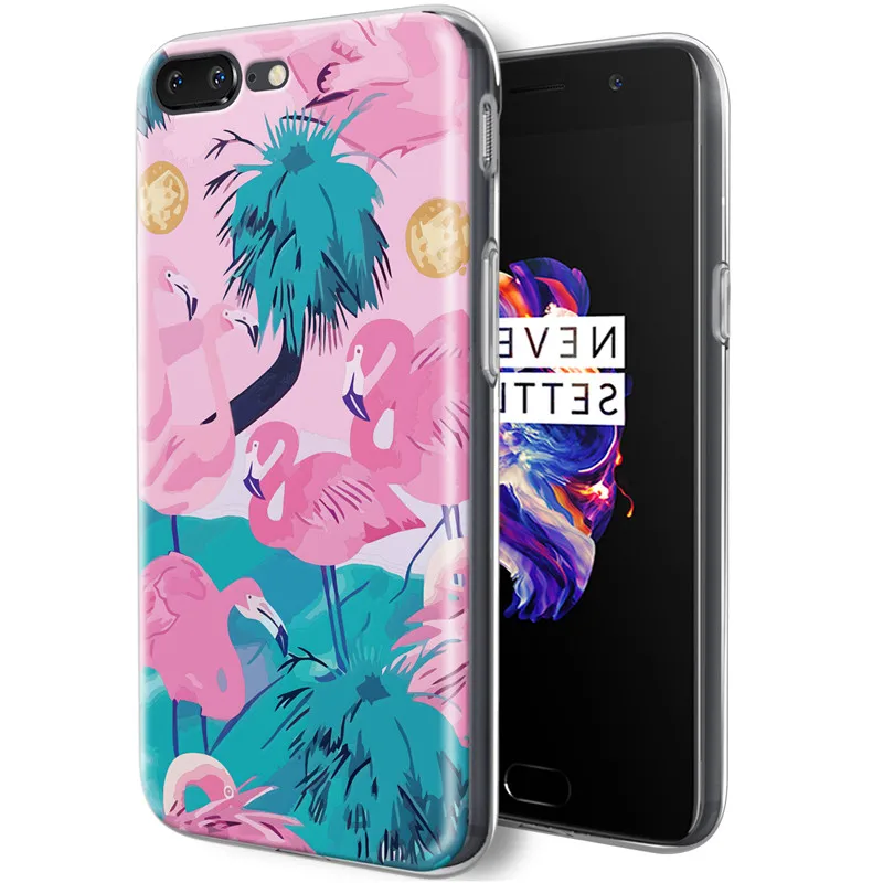 Матовый сенсорный принт Фламинго зеленый лист цветок задняя крышка для OnePlus 5