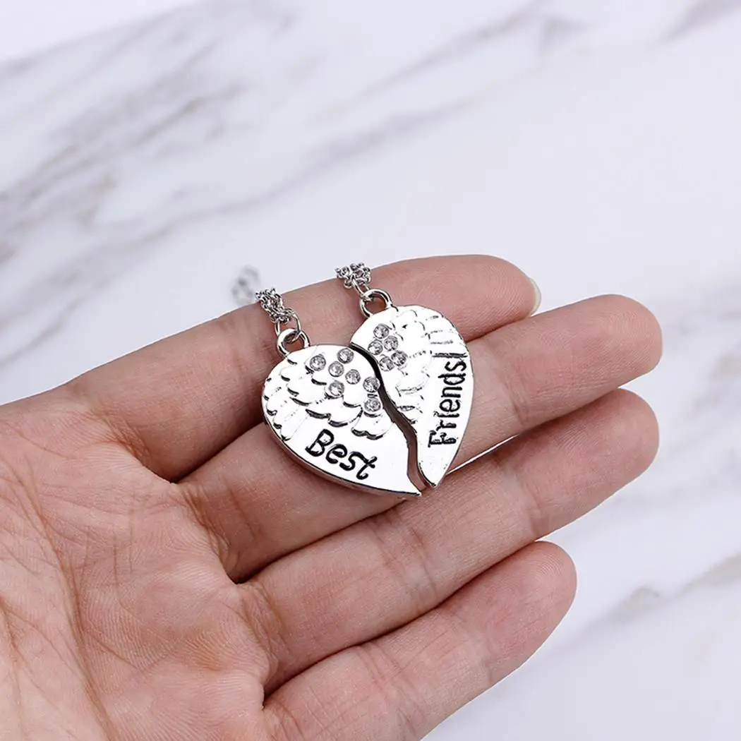 New Fashion Good Friends Heart Shape 31mm Charm Link Chain Jewelry Pair of Necklace(2pcs) Necklace Silver | Украшения и