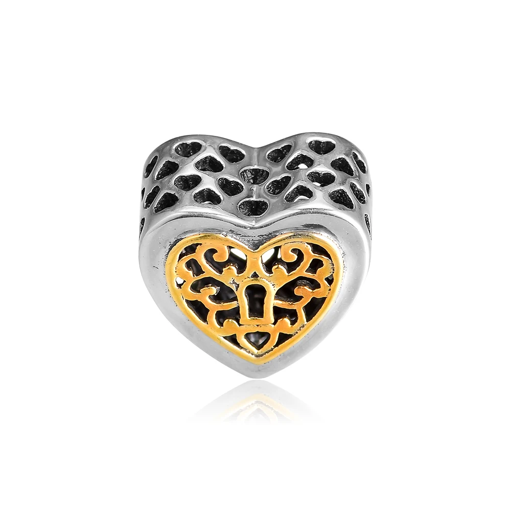 Подходит для Pandora Браслеты заблокирован сердца талисманы с 14k покрыто настоящим