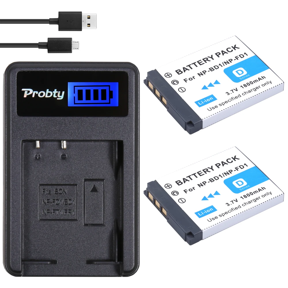 2 шт. Probty NP BD1 Батарея + ЖК дисплей Зарядное устройство для Sony детали Cyber shot DSC G3 T2 T70