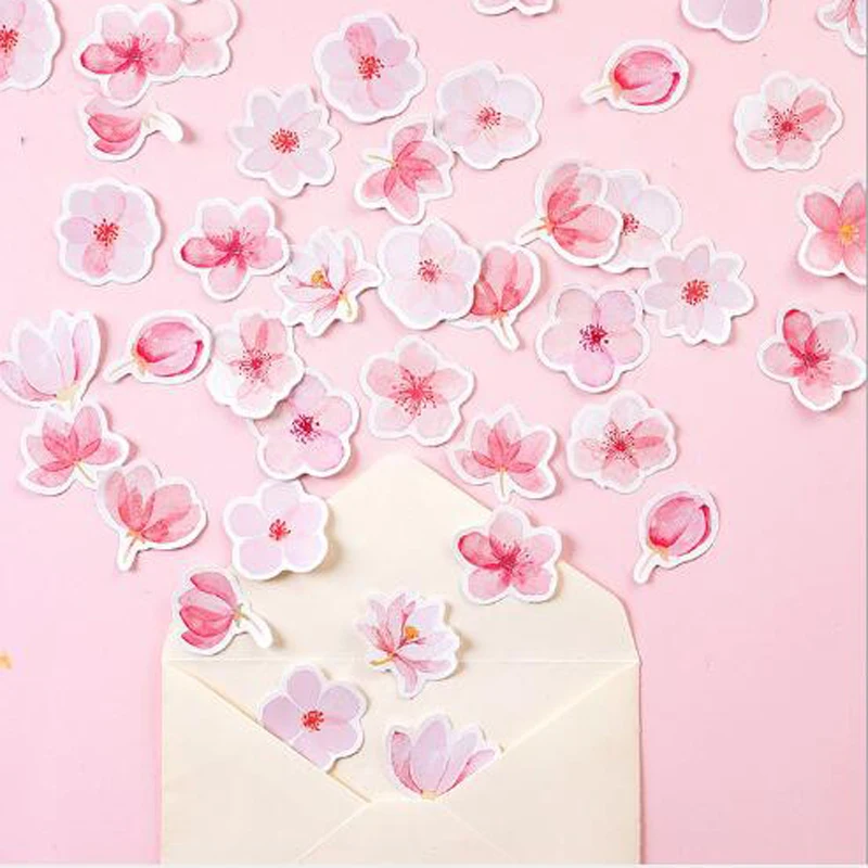 Бумажная мини наклейка с изображением розового цветка вишни сакуры для