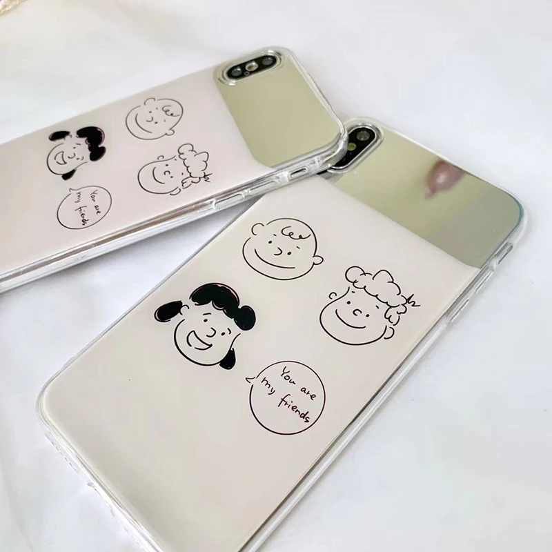 Чехол для телефона с зеркалом для макияжа для iPhone 11, 8, 7 Plus, мягкий чехол с рисунком из мультфильма "Charlie Lucy" для iPhone X, XS, 11Pro, Max, XR, fundas