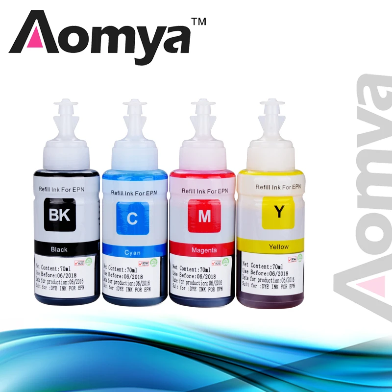 Aomya 4 цвета на основе красителя пополнения чернил комплект для Epson L100 L110 L120 L132 L210 L222 L300 L312 L355 L350 L362 L366 L550 L555 принтер