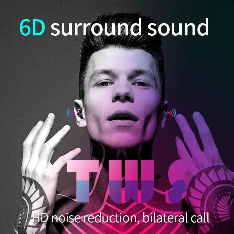 Фото Мини TWS Bluetooth 5,0 наушники 3D настоящие Беспроводные стереонаушники с микрофоном №4