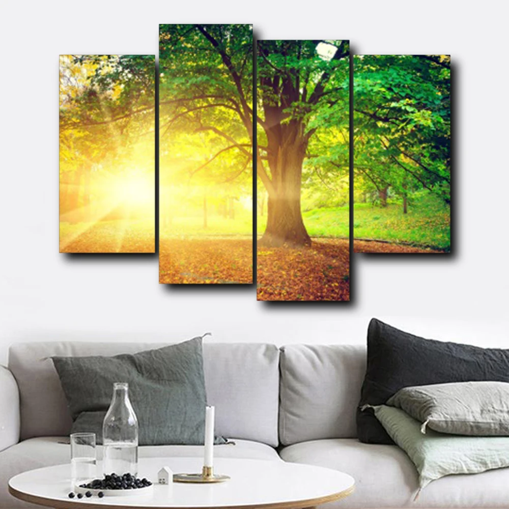 

Laeacco Canvas Calligraphy Painting 4 Panel Spring Sunshine Posters and Prints Wall Art Nordic Home Living Room Decor