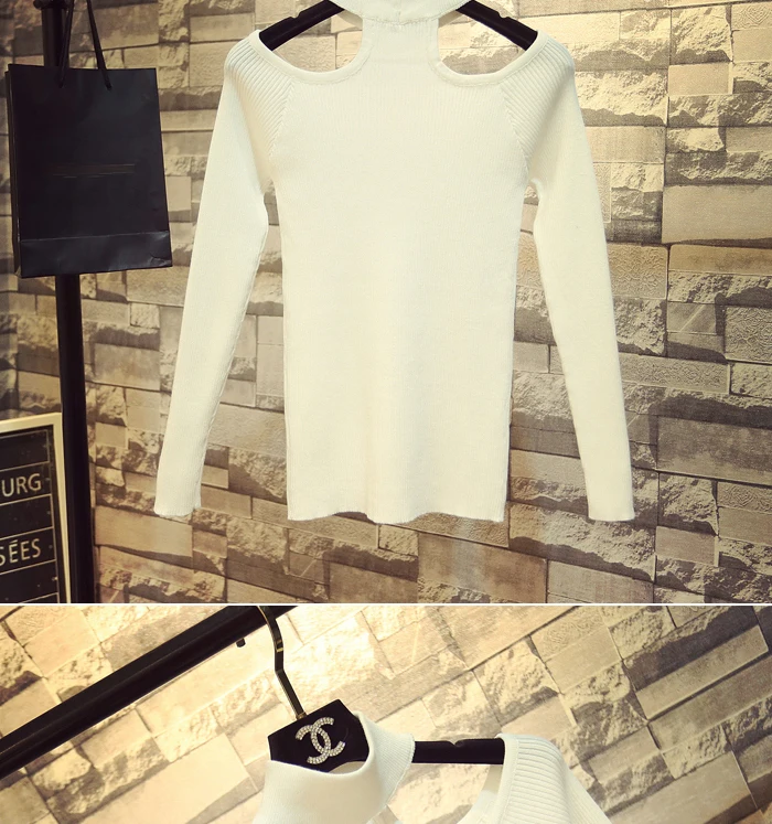 Korobov Autumn New Halter Turtleneck Women Sweaters Long Sleeve Solid Basic Off Shoulder Sexy Top Sueter Mujer Pullovers 78626 | Женская