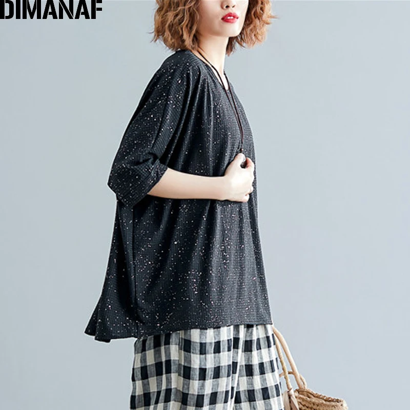 Женская винтажная туника DIMANAF хлопковая повседневная футболка с принтом топ