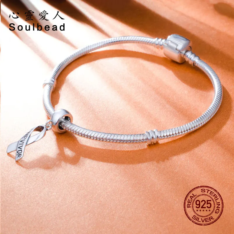 Soulbead 925 Sterling Silver Cancer Awareness SURVIVOR Ribbon Charms Fit Original DIY Pendant Beads Women Gifts | Украшения и