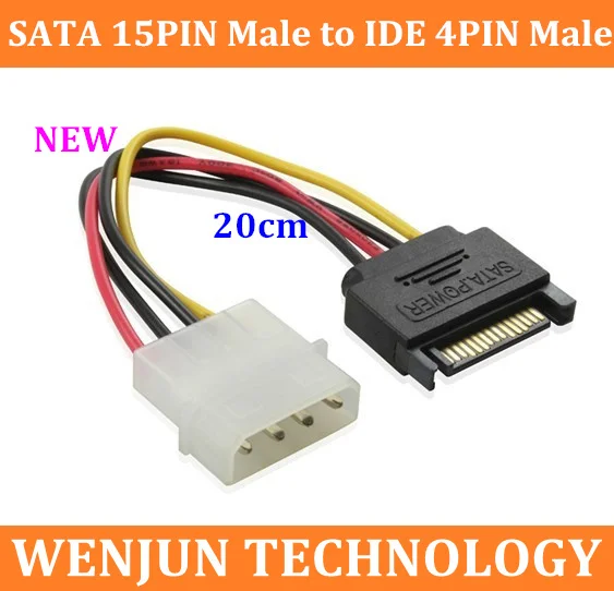 Бесплатная доставка 4pin папа до 15pin штекерные разъемы SATA кабель питания sata
