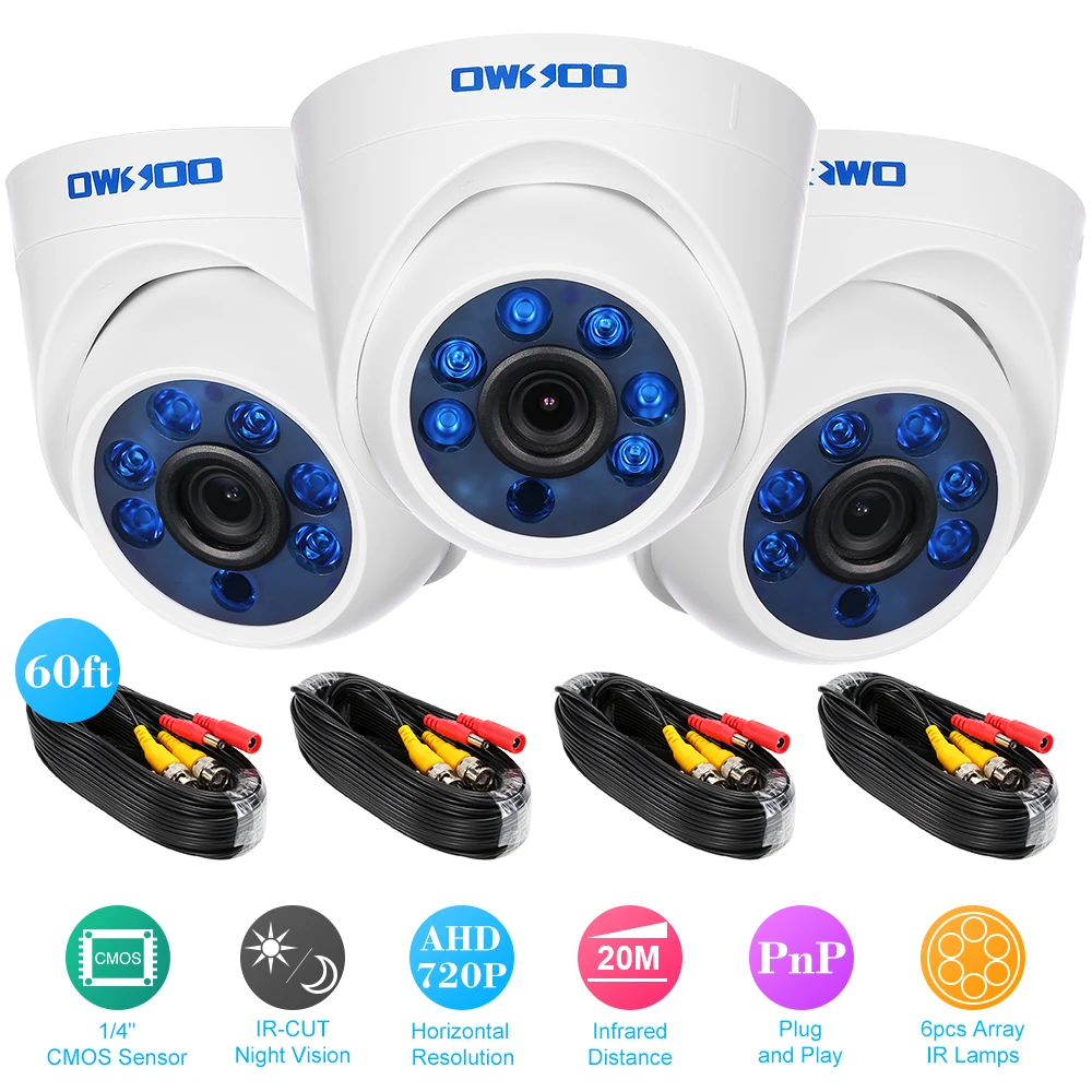 Owsoo 4 шт. 720 P 1500tvl AHD CCTV Камера комплект безопасности Камера S 1/" CMOS 6 шт. массив инфракрасный лампы для мотоциклов Ночное видение с 4* 60ft кабель