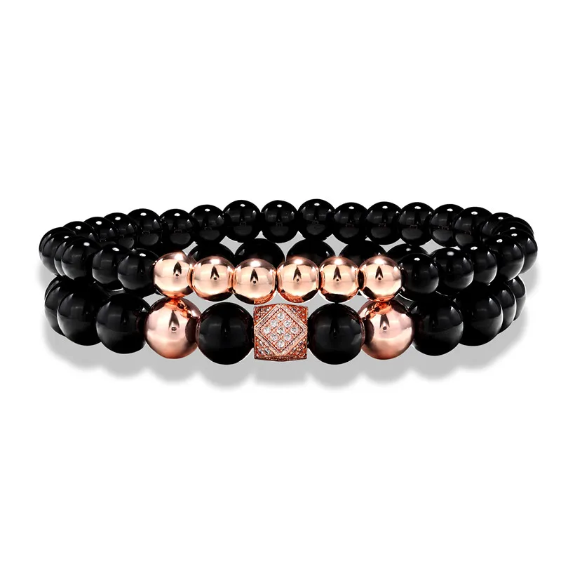 Мужской браслет из натурального камня с фианитами 2 шт.|Плетеные браслеты| |