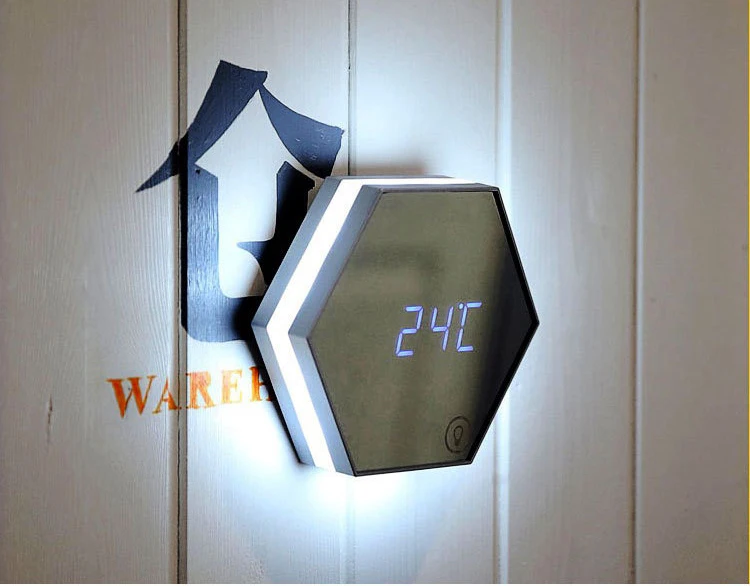 Новинка 2017 светодиодный зеркальный цифровой будильник ночсветильник термометр