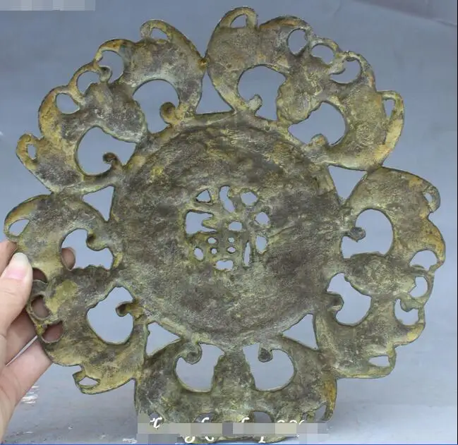 

Old China Bronze Gilt Fu Word Dragon Phoenix Five Bat Bats Animal Folding Screen