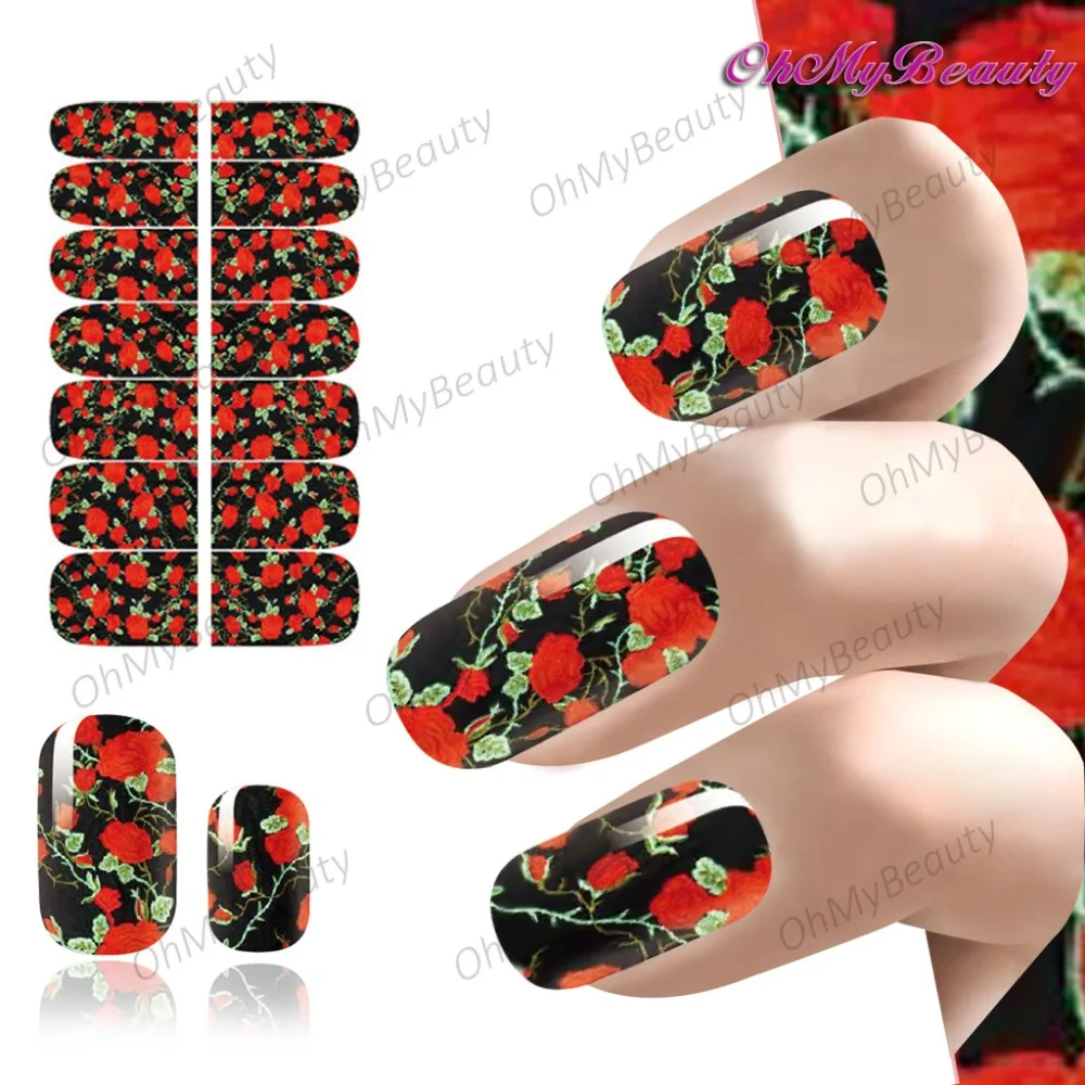 Красота Дизайн ногтей цветок Стикеры наклейки Полный самоклеющиеся Фольга