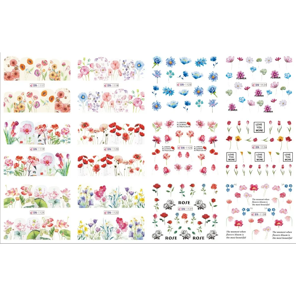 

UPRETTEGO 12 PACK/ LOT WATER DECAL NAIL ART NAIL STICKER FULL FLOWER COVER MARGUERITE DAISY GLADIOLUS CARNATION BN1117-1128