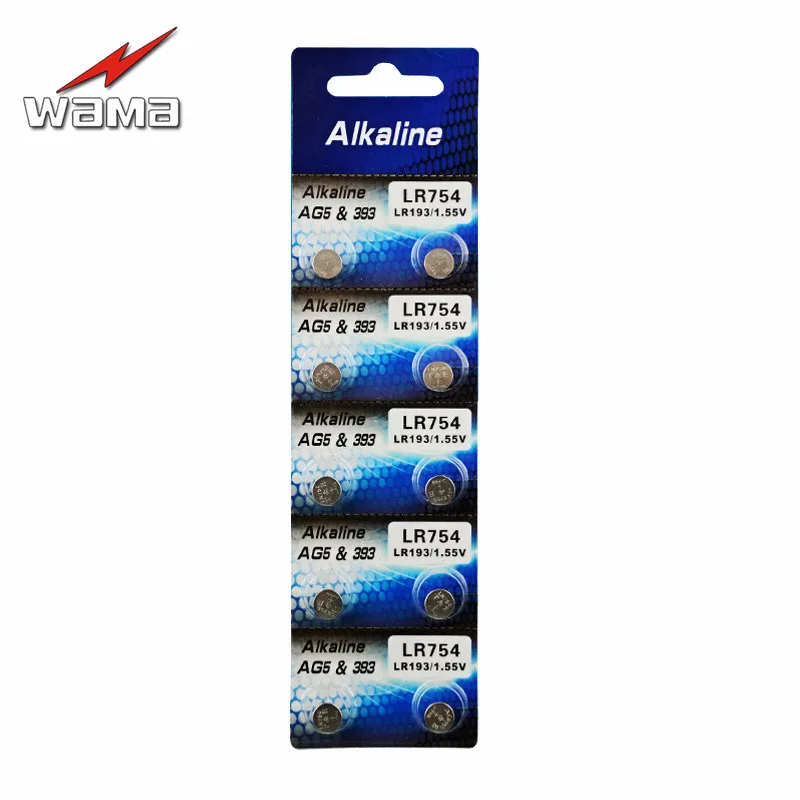 10 шт./лот Wama AG5 1 5 В щелочные батареи LR48 L750 LR754 393 SR754 Кнопочная батарейка Прямая
