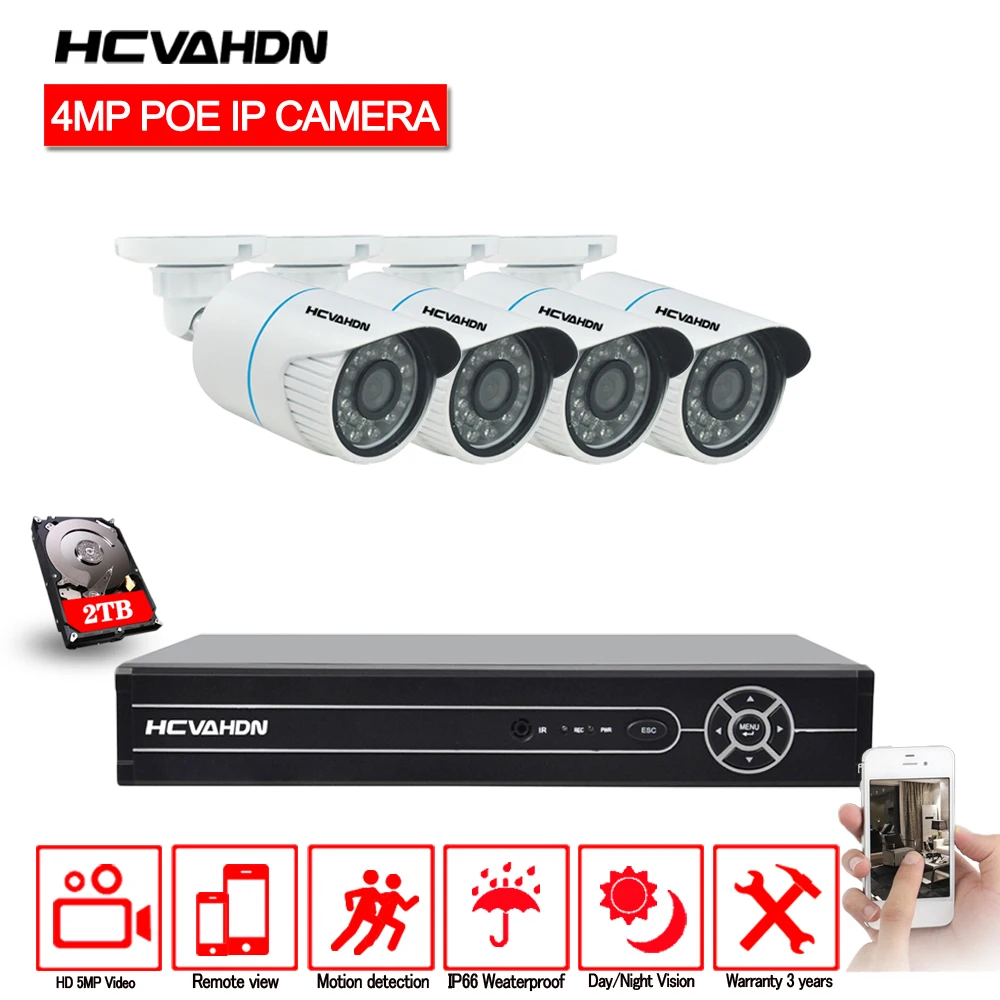 4CH 5MP CCTV Камера Системы NVR Kit 4.0MP Открытый безопасности 4x4 Мп POE IP P2P IR CUT