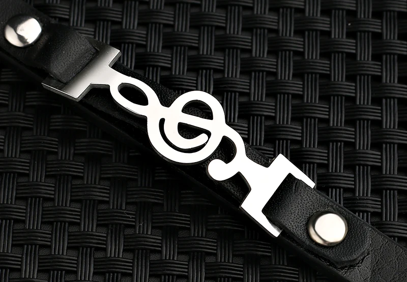 Дизайн Музыкальные ноты Braclet для мужчин подлинный мужской кожаный браслет хип-хоп браслеты из нержавеющей стали ручной ювелирные изделия Pulseira Feminina