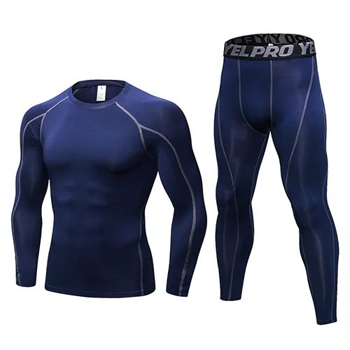 Compression спортивный костюм Фитнес Tight Бег футболка леггинсы Для мужчин спортивная Demix черный тренажерный зал спортивный костюм тайтсы мужские фитнес костюм спортивный костюм мужской компрессионная одежда - Цвет: 10591060navy blue
