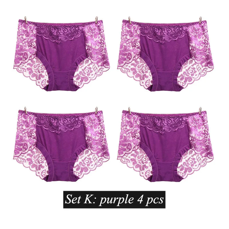 set K BllooBeell, 4 шт., женское кружевное белье трусики, одноцветные сексуальные кружевные трусы для женщин, выдалбливают, средняя посадка, модальное белье, большой размер XXXL - Цвет: set K