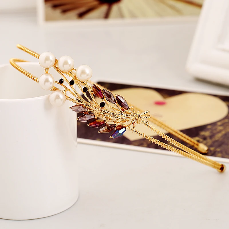 Модные Новый Hairband 6 цветов желтого золота Цвет с жемчугом кристалл аксессуар для