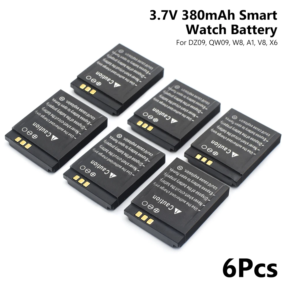 6 шт., LQ-S1, 3,7 в, 380 мА/ч, литиевая аккумуляторная батарея, полимерная, Li-po, сменная батарея для DZ09 QW09 W8 A1 V8 X6, Смарт-часы