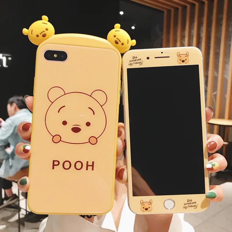Чехол для iPhone XS max XR X 3D милый пух и пленка для экрана из закаленного стекла, поросенок Винни чехол для iPhone 8 8 plus 7 7 p 6 S 6SP