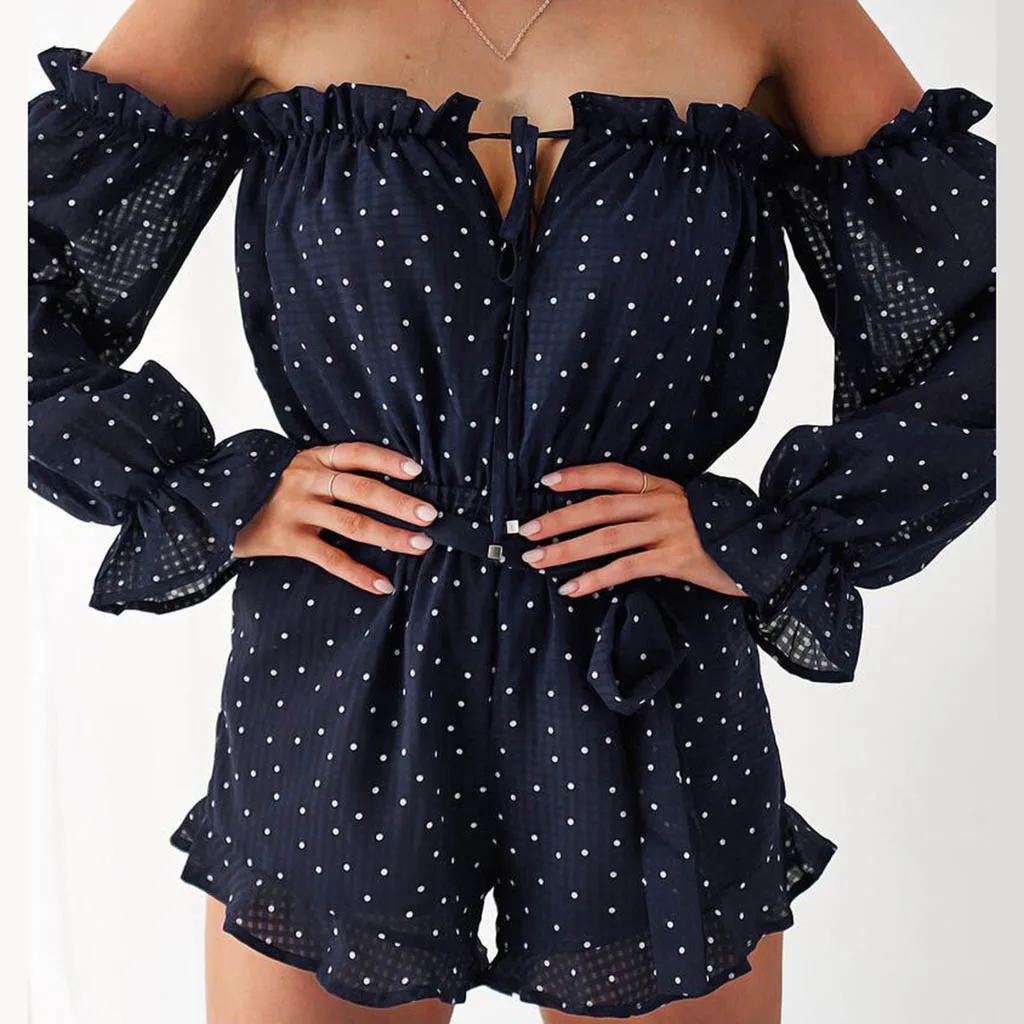 Летний женский комбинезон Boho с коротким рукавом открытыми плечами и карманами